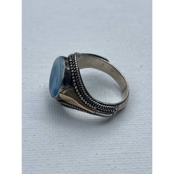 Vintage Space Stars Picture Agate Sterling Silver 18k Yellow Gold Ring Size 7.5 - Picture 4 of 5